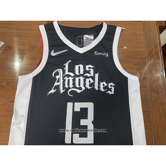 Camiseta Los Angeles Clippers Paul George #13 Ciudad 2020-21 Autentico Negro